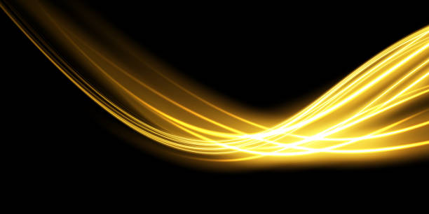 istock Abstract light lines of motion and speed in golden color. Light everyday glowing effect. semicircular wave, light trail curve swirl, car headlights, incandescent optical fiber design. 1419637918