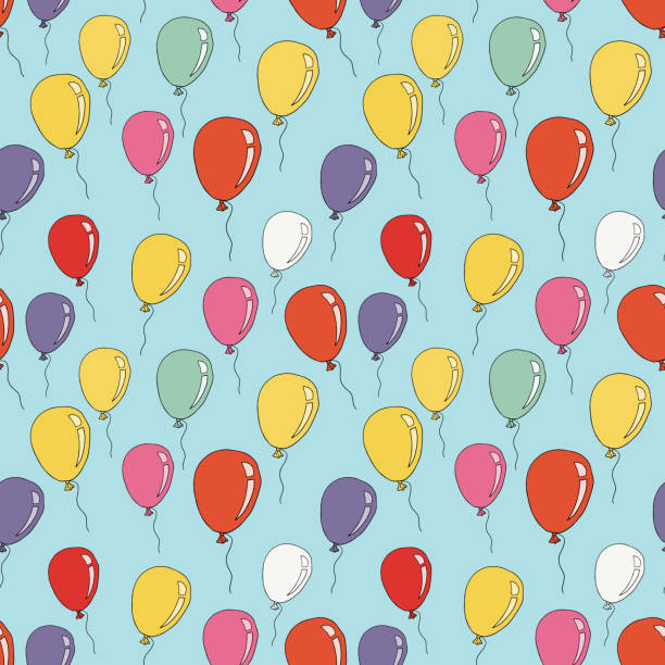 Doodle colorful messy air balloon seamless pattern. Doodle colorful messy air balloon seamless pattern. Background in childlike style. cartoon of the how to draw a infinity sign stock illustrations