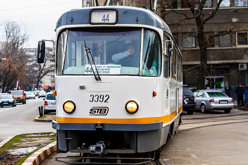 STB tram or tramvai in Bucharest, Romania, 2022