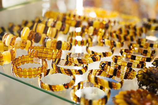 Natural amber jewelery, traditional tourist souvenirs and gifts from Kaliningrad