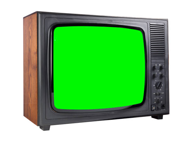 istock Old vintage TV with green screen for adding video isolated on white background.Vintage TVs 1960s 1970s 1980s 1990s 2000s. 1419643185
