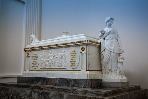 July 11, 2012: Sarcophagus of queen Louise of Great Britain in Frederick V's Chapel. Louise was queen of Denmark and Norway and was married to Frederik V. Shot in Roskilde Cathedral, Denmark