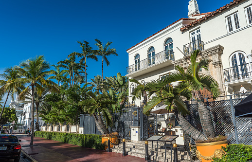 Miami, USA - August 31, 2022: The Villa, Casa Casuarina (Versace Mansion) on Ocean Drive in Miami Beach, Florida, USA. This property was owned by the famous Italian fashion designer Gianni Versace, assassinated on July 15, 1997.