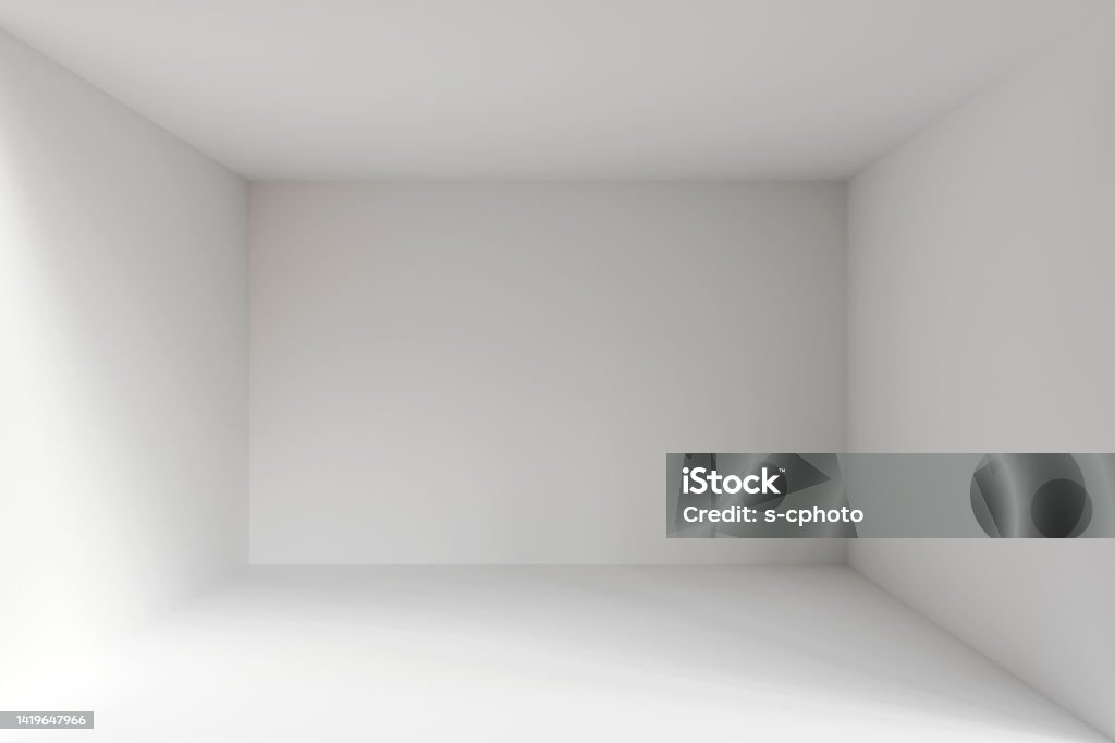 Empty white room Front view abstract empty white room with copy space Domestic Room Stock Photo