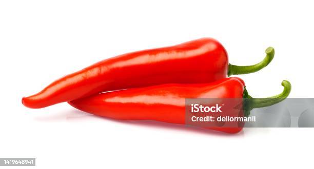 Fresh Red Peppers On White Background Stock Photo - Download Image Now - Chili Con Carne, Chili Pepper, Pepper - Vegetable