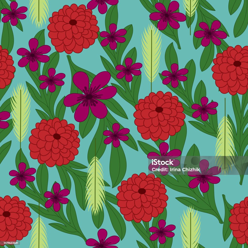 Vector Pattern Red Flower Flower Pattern Red Flowers Seamless Pattern Design Stock Illustration ...
