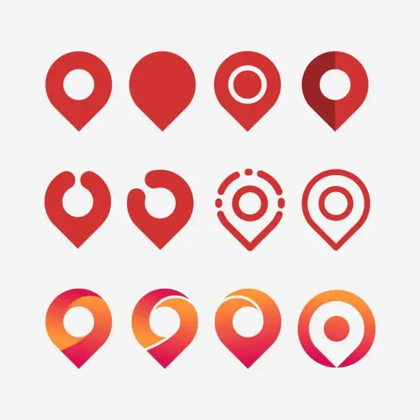 Vector illustration of map pin symbol design template. pointing icon set