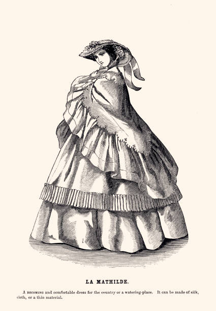 la mathilde : mid 19th century fashion (xxxl z wieloma szczegółami) - victorian style engraved image 19th century style image created 19th century stock illustrations