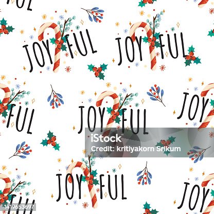 istock Colourful Christmas and JOYFULL seamless pattern with Christmas ornament ,Vector illustration 1419653697