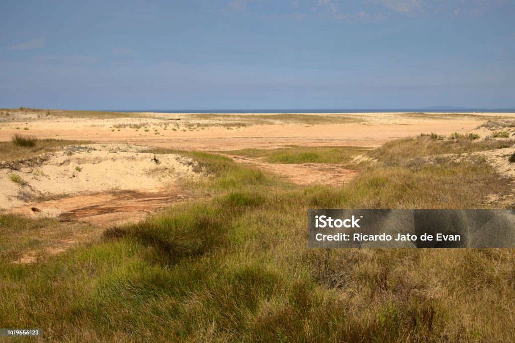 Drought Dry lagoon in a protected area of the Galicia region, in Spain Accidents and Disasters Stock Photo