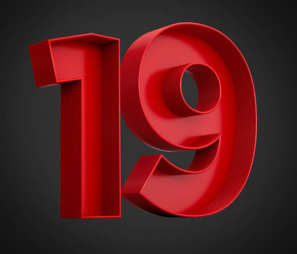 istock 3d illustration of red number 19 or nineteen inner shadow 1419659172