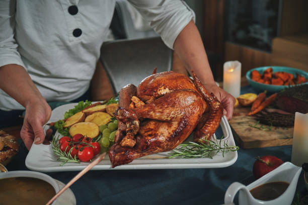 istock Stuffed Turkey for Thanksgiving Holidays with Pumpkin, Peas, Pecan, Berry Pie, Cheese Variations and Other Ingredient 1419661067