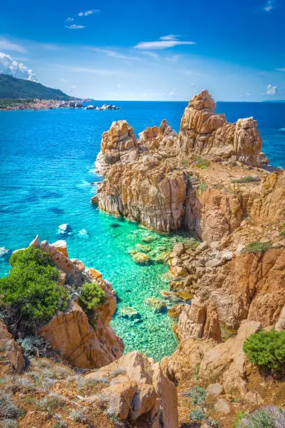 Crystal clear waters of Li Cossi beach, Sardinia, Italy