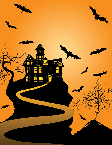Halloween haunted house on a hill with copy space for your text