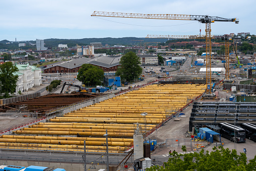 Gothenburg, Sweden - June 06 2022: Large construction site of Västlänken at the central station.
