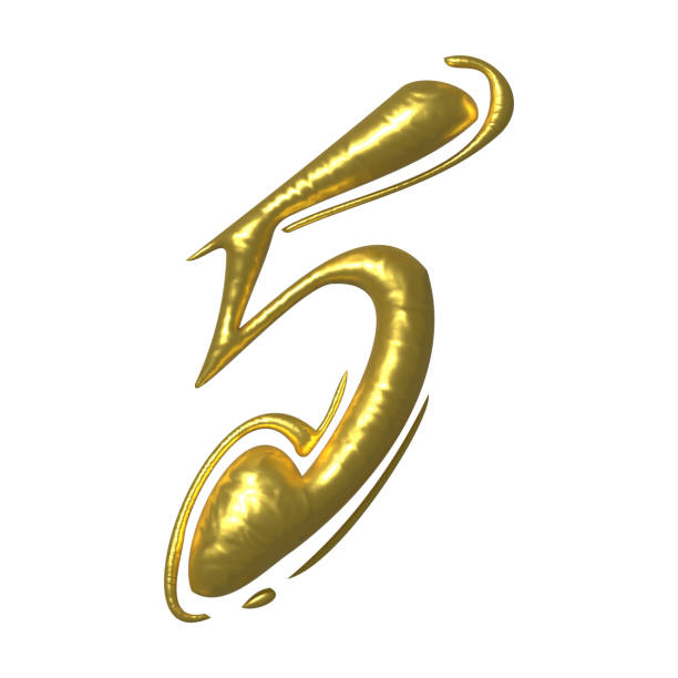 istock Golden shiny unique calligraphic numeral FIVE 5 - 3D illustration 1419682033