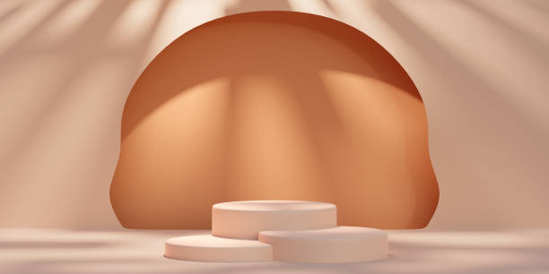 istock Autumn background with podium for visualization. Studio in a minimalist style and pastel colors for the presentation of cosmetics. 3d illustration. 1419682261