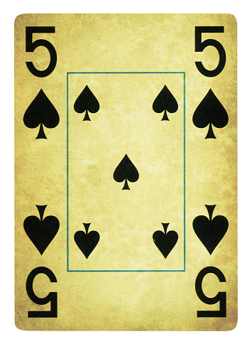 Five Of Spades Vintage playing card - Isolated (clipping path included)