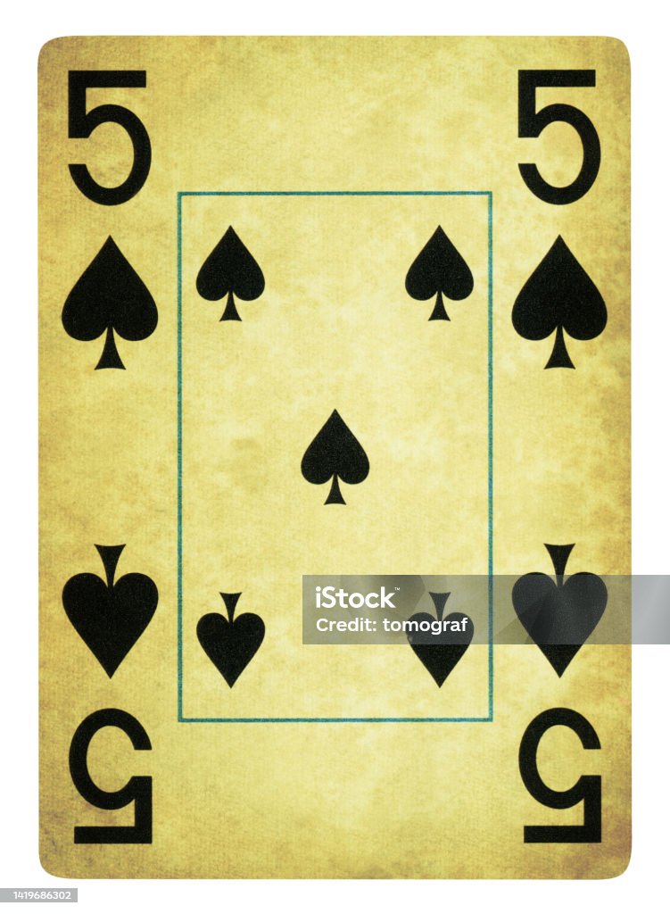 Five Of Spades Vintage playing card - Isolated Five Of Spades Vintage playing card - Isolated (clipping path included) Archival Stock Photo