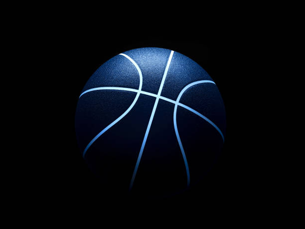 istock 3D rendering of basketball ball against black background. Graphical element with abstract concept of sport equipment 1419692195