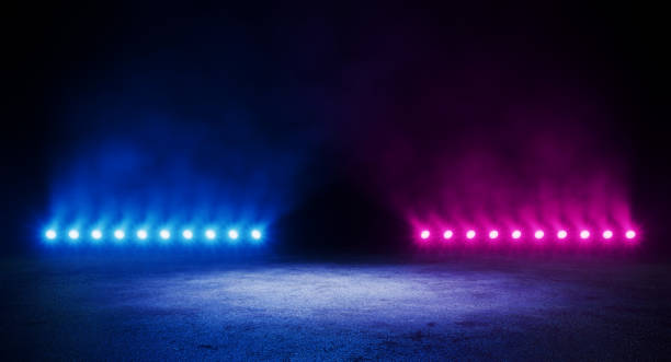 istock Neon room with light beams to stage center 1419692278