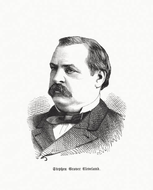 Grover Cleveland (1837-1908), US-President, wood engraving, published in 1885 Stephen Grover Cleveland (1837 - 1908) - American politician and lawyer who was the 22nd and 24th president of the United States, the only president in American history to serve two nonconsecutive terms in office from 1885 to 1889 and from 1893 to 1897. Wood engraving, published in 1885. grover cleveland stock illustrations