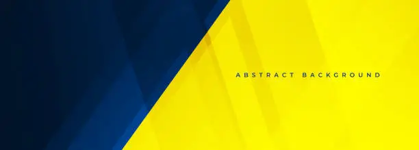 Vector illustration of Dark blue and yellow abstract background. Blue and yellow modern abstract wide banner with geometric shapes.