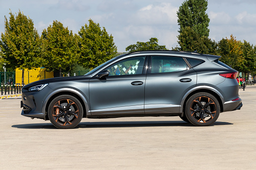 Istanbul, Turkey - August 30 2022 :  Cupra Formentor is a compact crossover SUV manufactured by the Spanish car manufacturer Seat under their Cupra performance-oriented sub-brand.