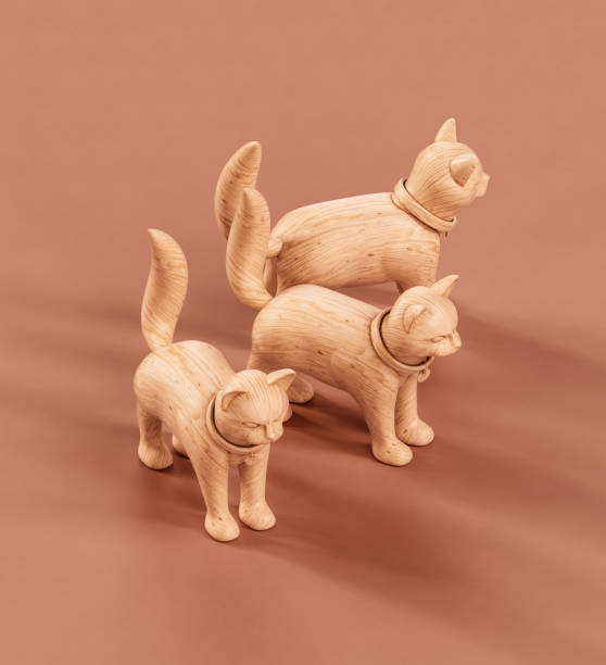 istock A group of isometric wooden cat figurine in monochrome interior. Houshold object, 3d rendering 1419702964