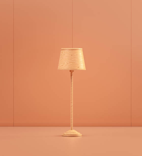 istock Wooden tall floor lamp in single color interior room, 3d Rendering 1419703579
