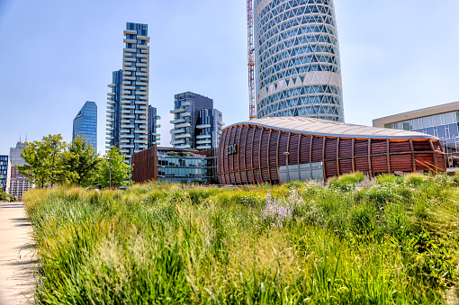 Milan, Italy - July 3, 2022: Modern architecture on the skyline of Milan Italy