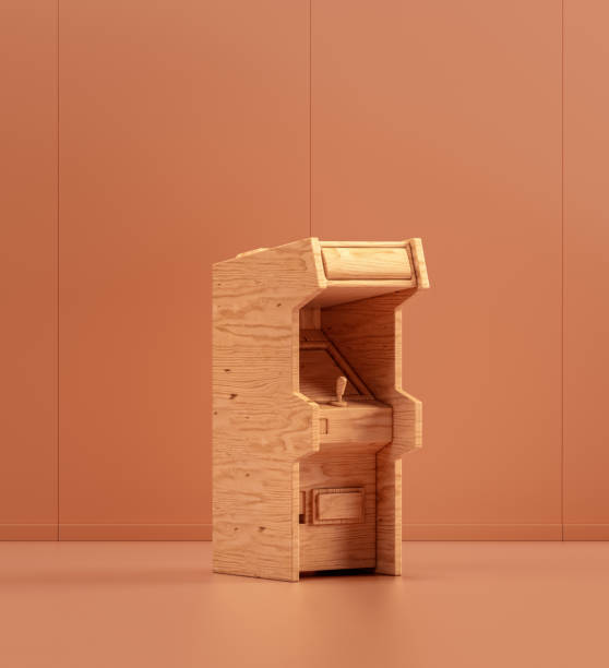 istock Wooden single color arcade. Two player vintage retro arcade game machine, 3d Rendering 1419704827
