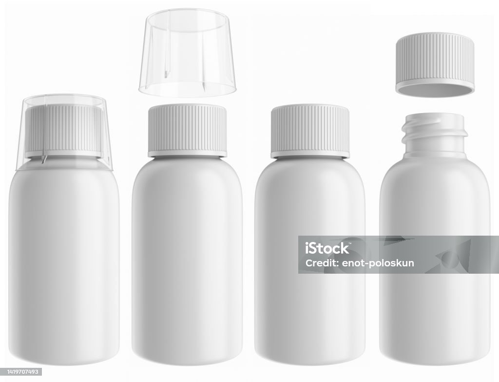 White bottle model white bottle model with transparent lid in opening process Bottle Cap Stock Photo