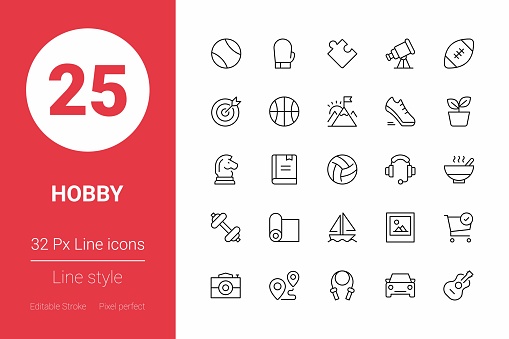 Hobby Thin Line Icons. Editable Stroke. Pixel Perfect. For Mobile and Web.