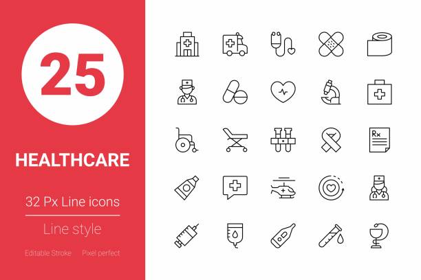 Healthcare Thin Line Icons. Editable Stroke. Pixel Perfect. For Mobile and Web. Healthcare Thin Line Icons. Editable Stroke. Pixel Perfect. For Mobile and Web. life science lab stock illustrations