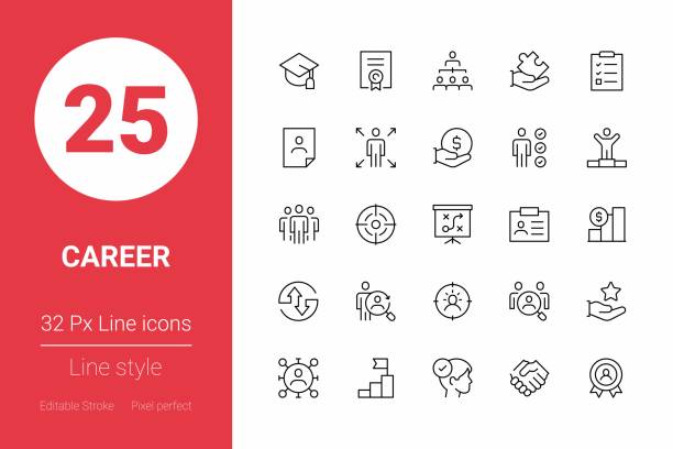 stockillustraties, clipart, cartoons en iconen met career thin line icons. editable stroke. pixel perfect. for mobile and web. - loon arbeidsvoorwaarden