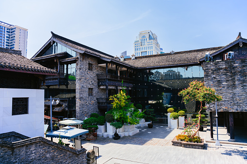 Modern urban architecture in Chengdu on sunny days