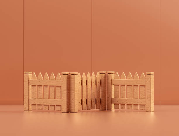 istock Wooden zig-zag shaped fances in monochrome room, 3d Rendering 1419715046
