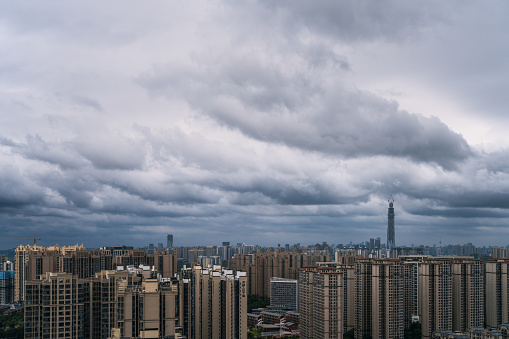 A modern city with cloudy weather