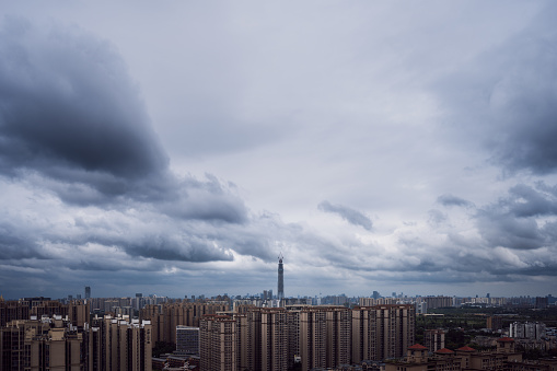 A modern city with cloudy weather