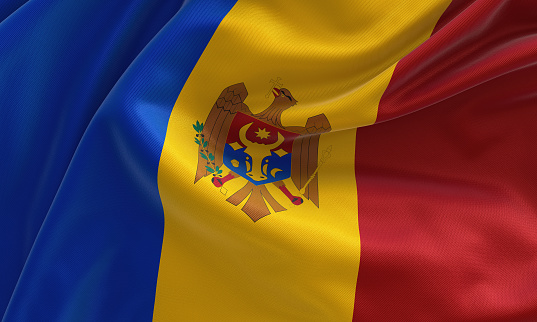 Moldova flag, from fabric satin, 3d illustration