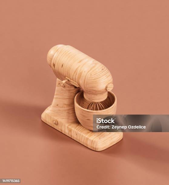 Isometric Wooden Mixer In Monochrome Interior Houshold Object 3d Rendering Stock Photo - Download Image Now