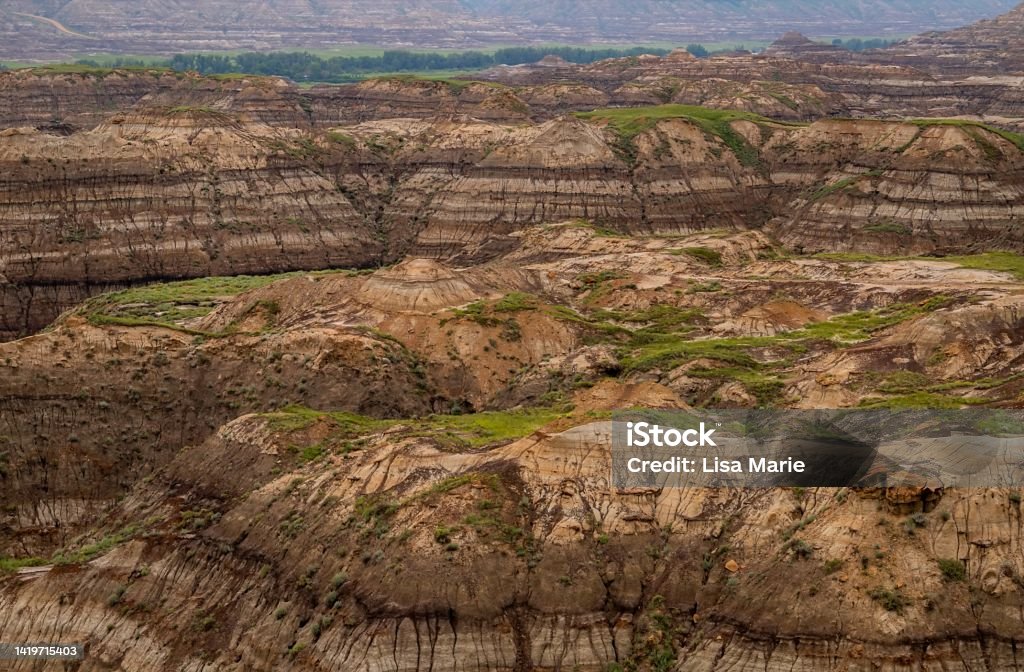 Horsethief Canyon Rock Formations In Drumheller A panoramic view of rock formations in a canyon in Drumheller. Alberta Stock Photo
