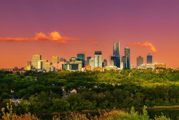 Sunrise Over The Edmonton Skyline stock photo