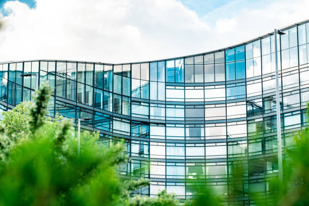 business towers and green leaves, london - leafy greens imagens e fotografias de stock