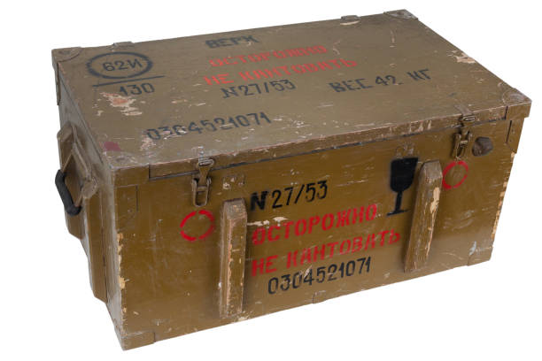 istock Soviet army equipment crate. Text in russian - 