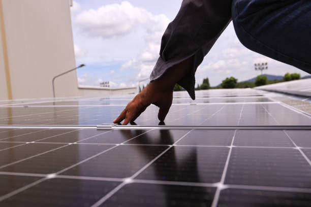 istock Solar cell engineer working on solar roof top site line, sustainable energy, Renewable and green energy concept 1419720441