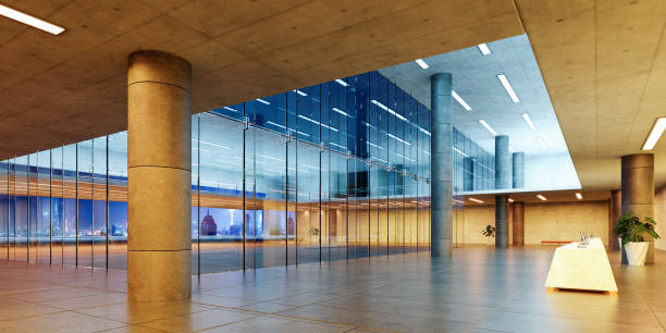 istock Modern glass wall commercial buildings reception lobby hall 1419723567