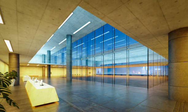 istock Modern glass wall commercial buildings reception lobby hall 1419723652