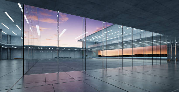 Modern glass wall commercial buildings reception lobby hall